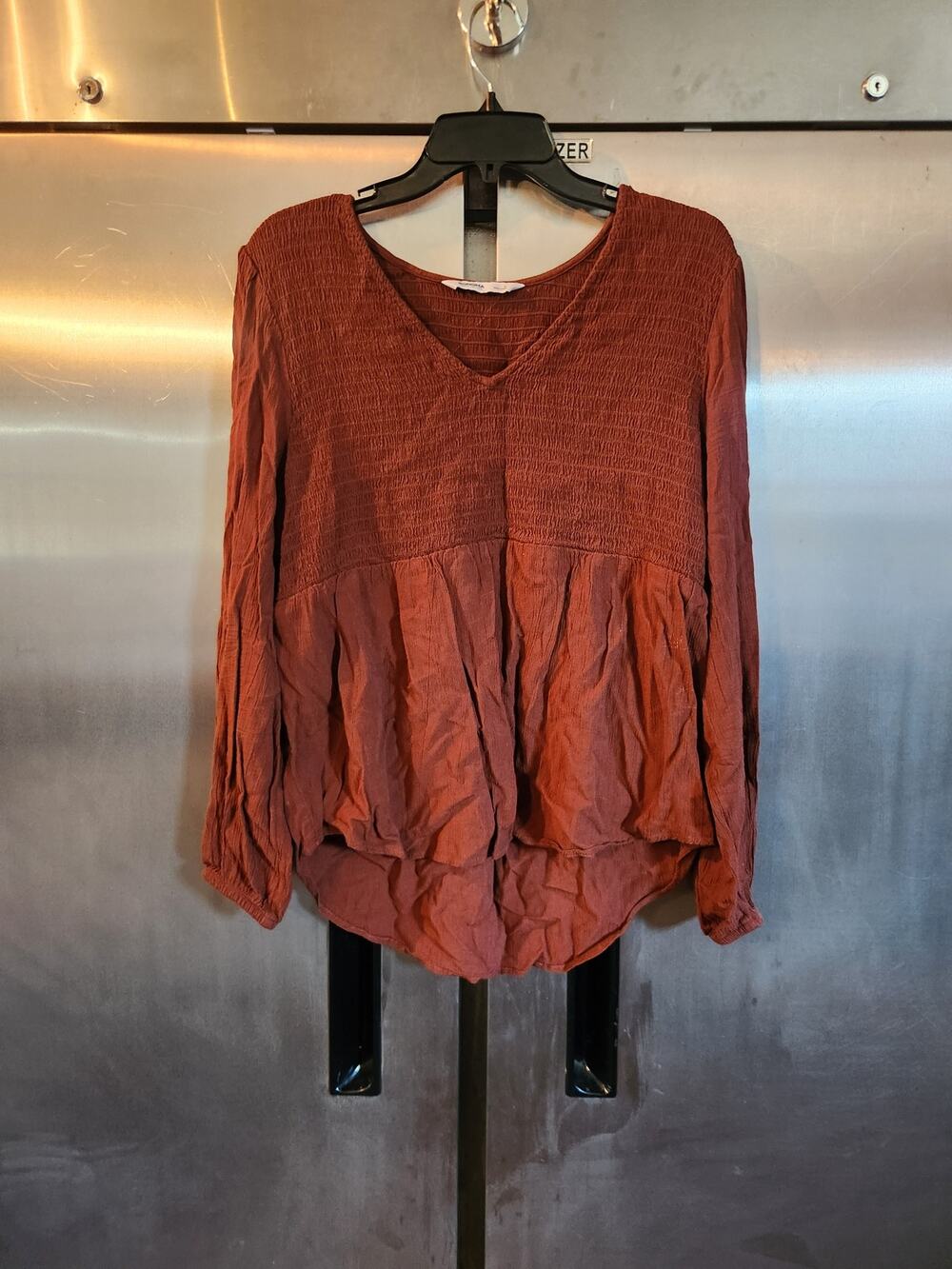 Women's Rust Boho Smocked Peasant Blouse Long Sleeve Sonoma